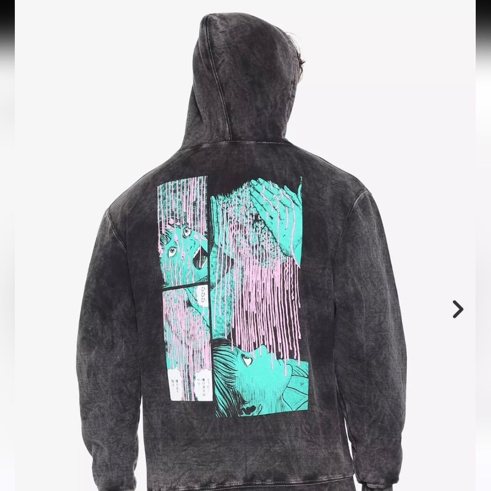 Junji Ito Glyceride Black Crunchyroll Anime Graphic Y2K Grunge Hoodie Sz Small